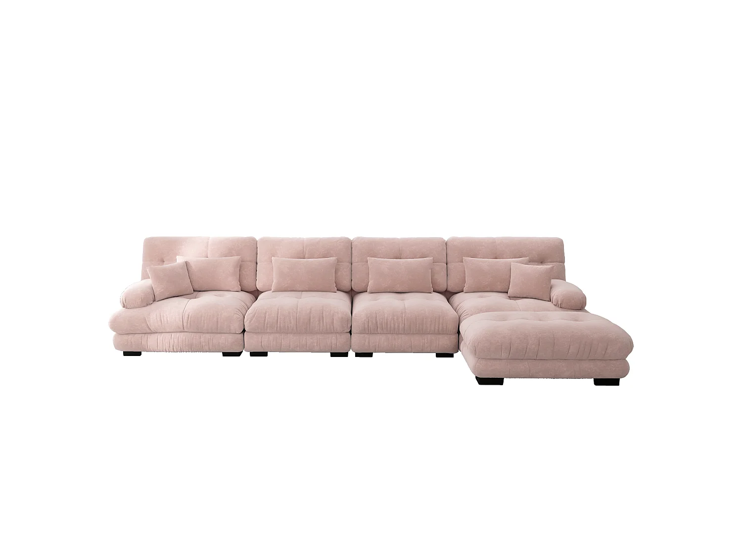 Divano componibile a 4 posti, 406 cm, in ciniglia con pouf - Rosa