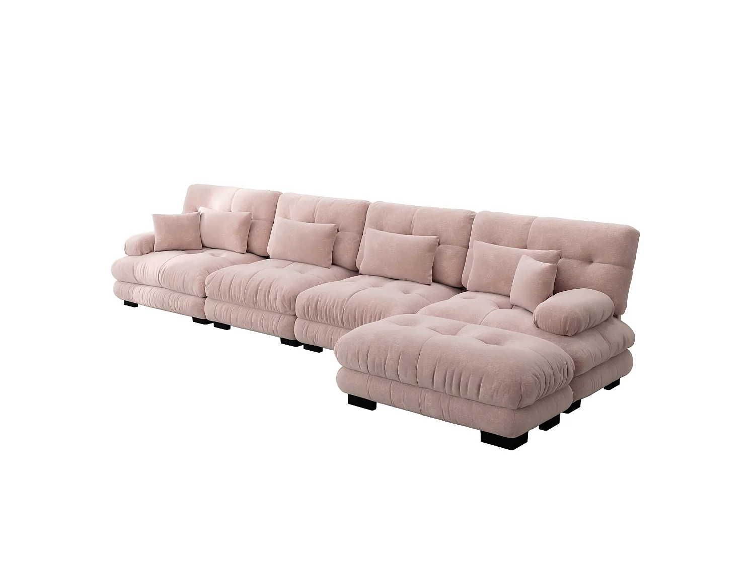 Divano componibile a 4 posti, 406 cm, in ciniglia con pouf - Rosa