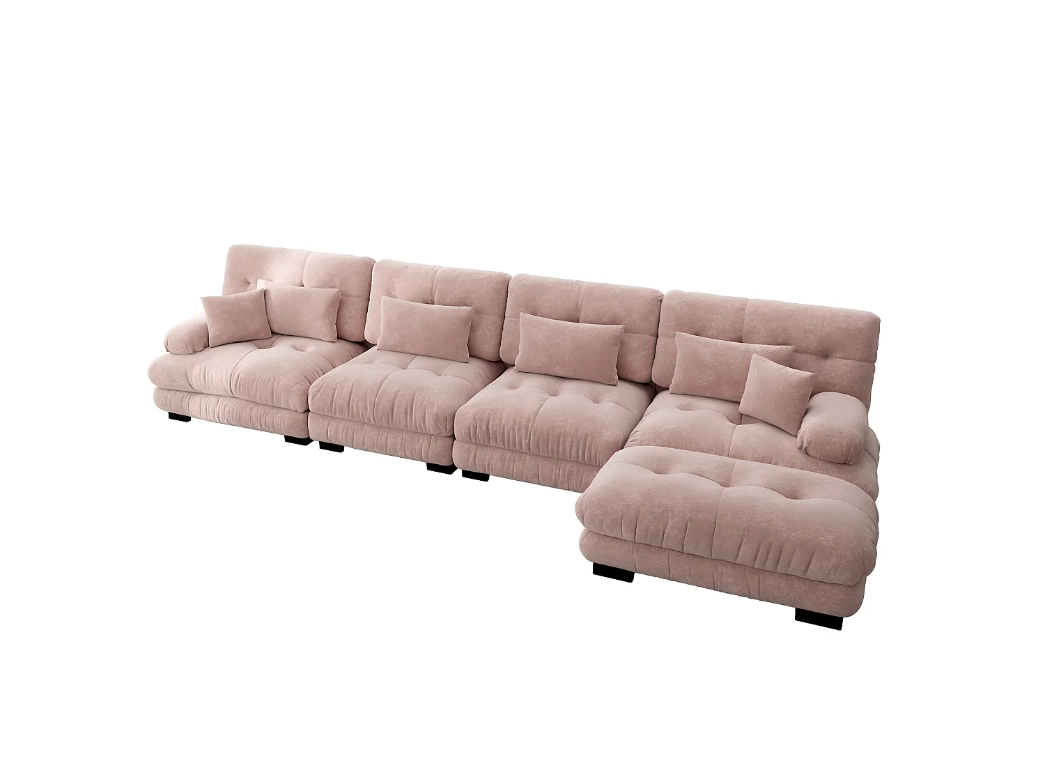 Divano componibile a 4 posti, 406 cm, in ciniglia con pouf - Rosa