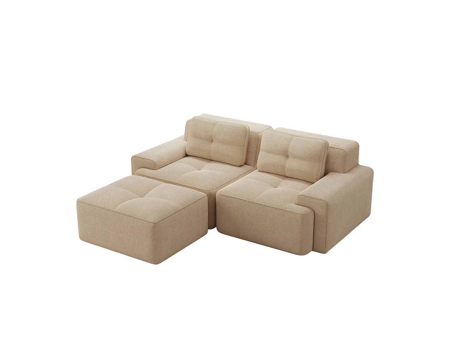 Sofá modular de 2 plazas de pana con otomana - Beige