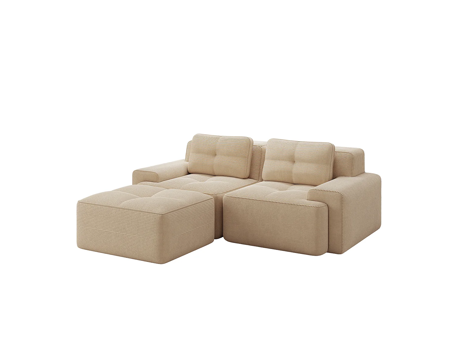 Sofá modular de 2 plazas de pana con otomana - Beige