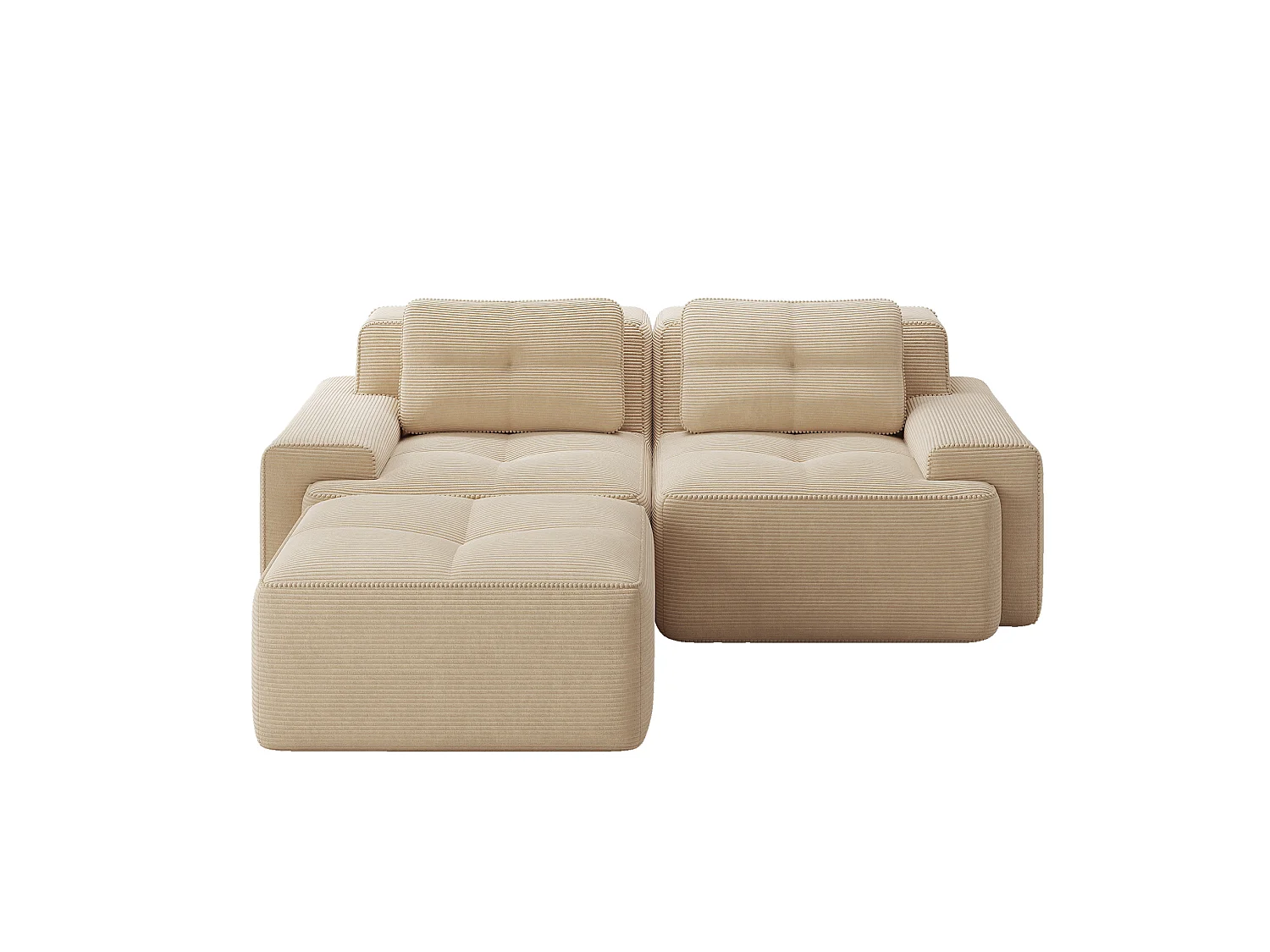 Sofá modular de 2 plazas de pana con otomana - Beige