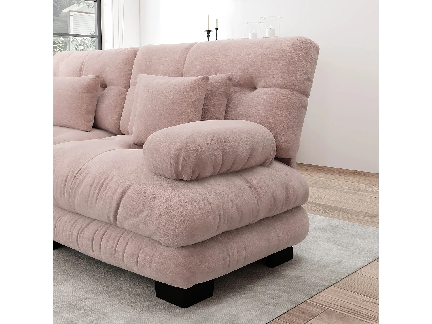 Divano componibile a 4 posti, 406 cm, in ciniglia - Seduta profonda - Rosa