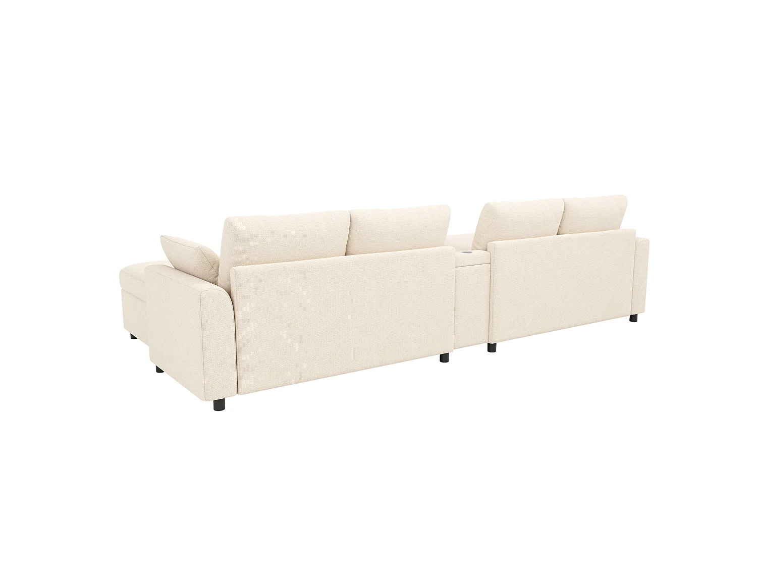 Canapé modulable 4 places en chenille avec 2 poufs et USB/Type-C - Beige