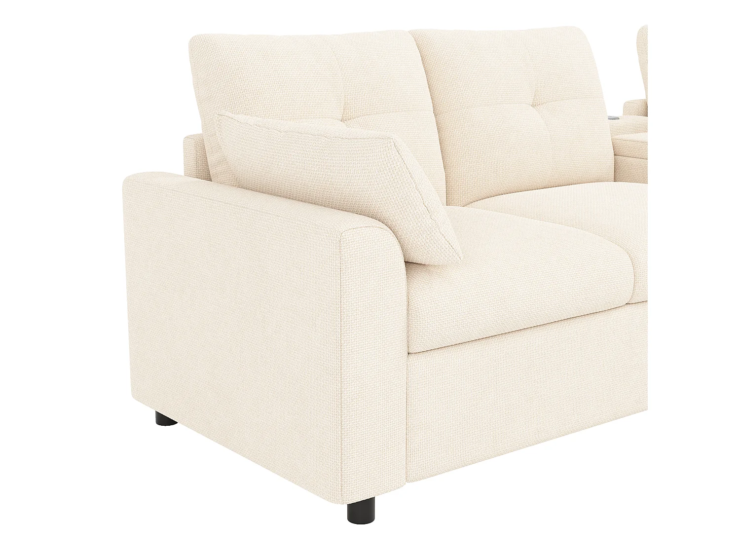 Canapé modulable 4 places en chenille avec 2 poufs et USB/Type-C - Beige