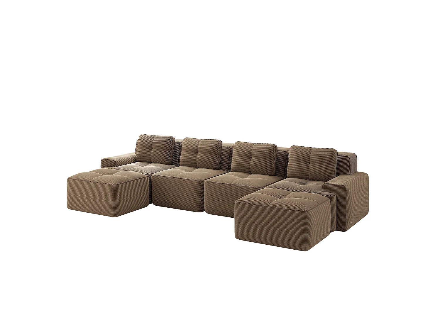 Sofá modular de 4 plazas, 382 cm, de pana con 2 otomanas - Marrón
