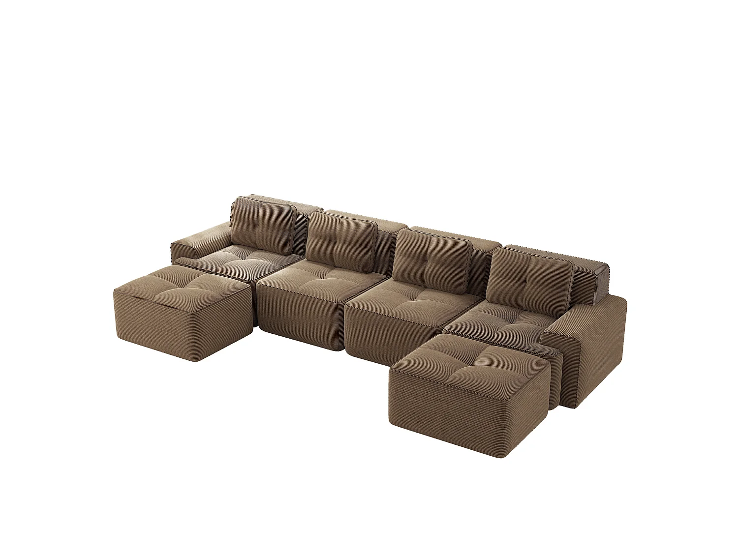 Sofá modular de 4 plazas, 382 cm, de pana con 2 otomanas - Marrón