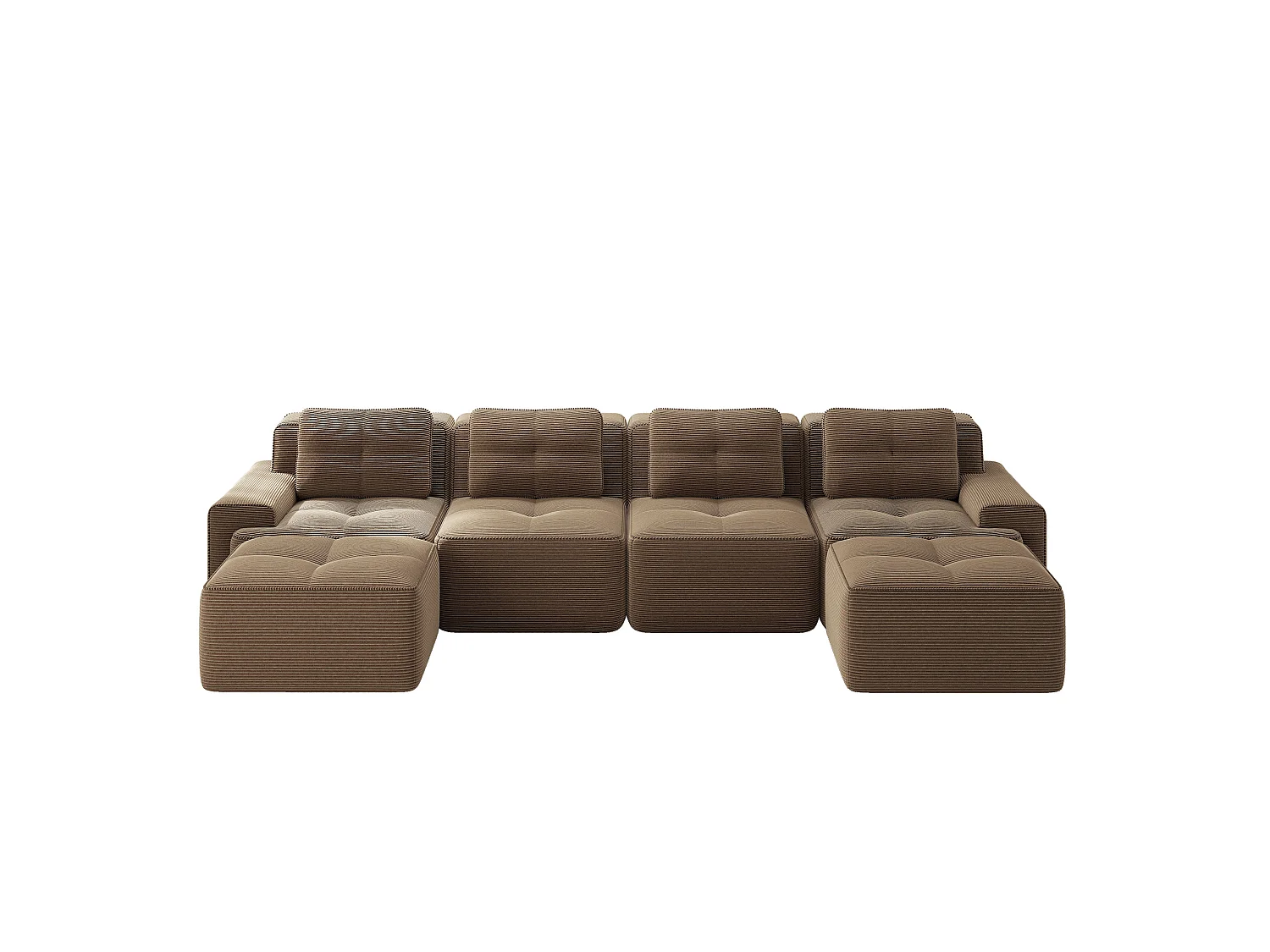 Sofá modular de 4 plazas, 382 cm, de pana con 2 otomanas - Marrón