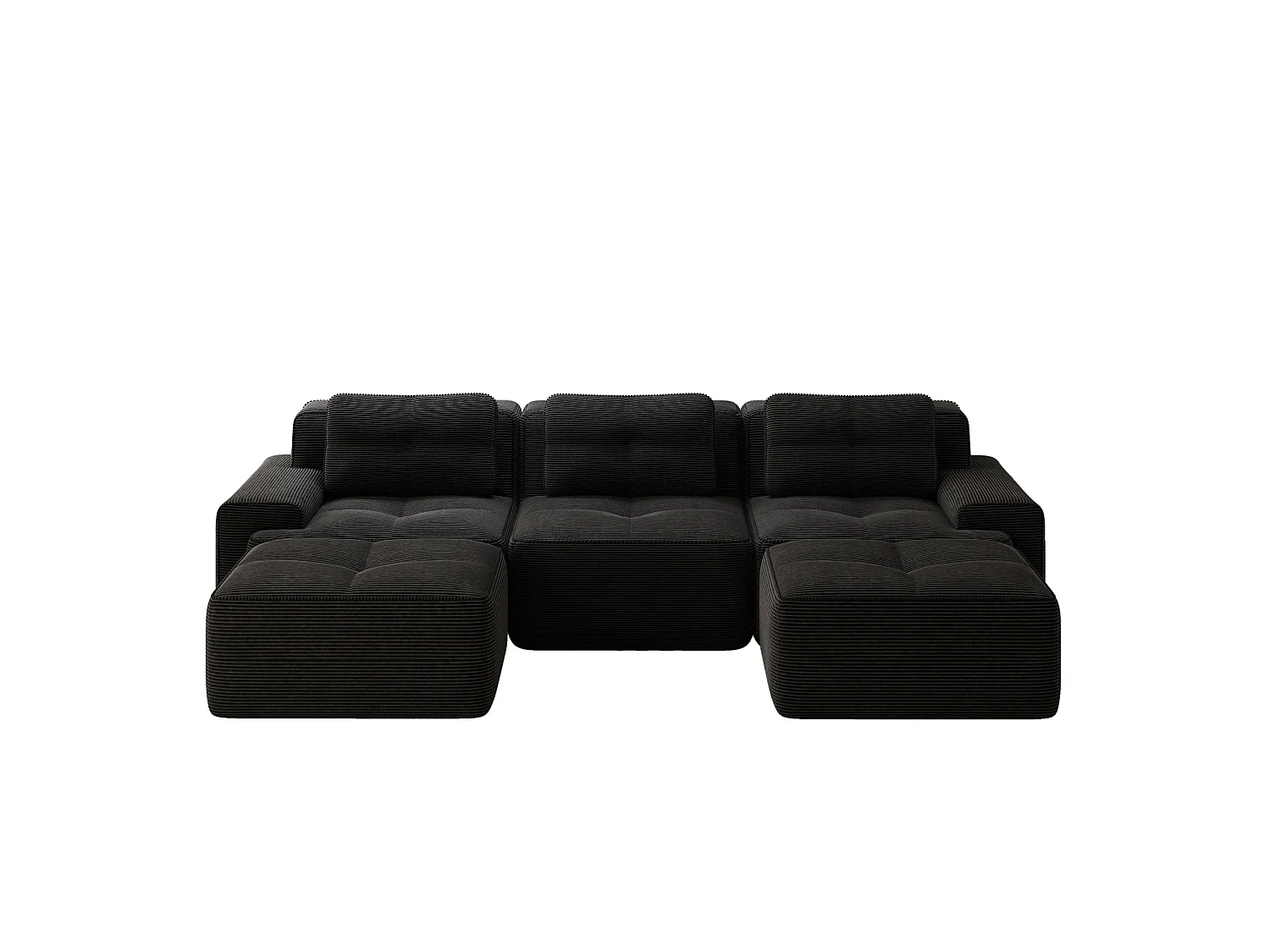 Canapé modulable en U 3 places avec 2 poufs et 3 coussins - Noir