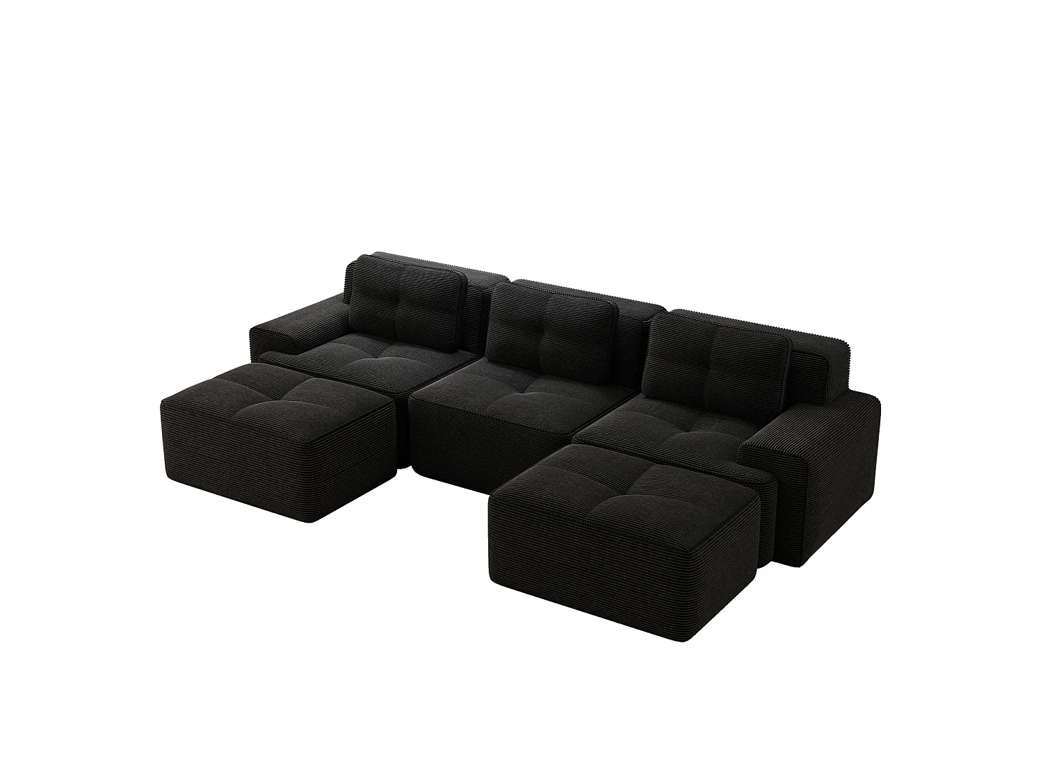 Canapé modulable en U 3 places avec 2 poufs et 3 coussins - Noir