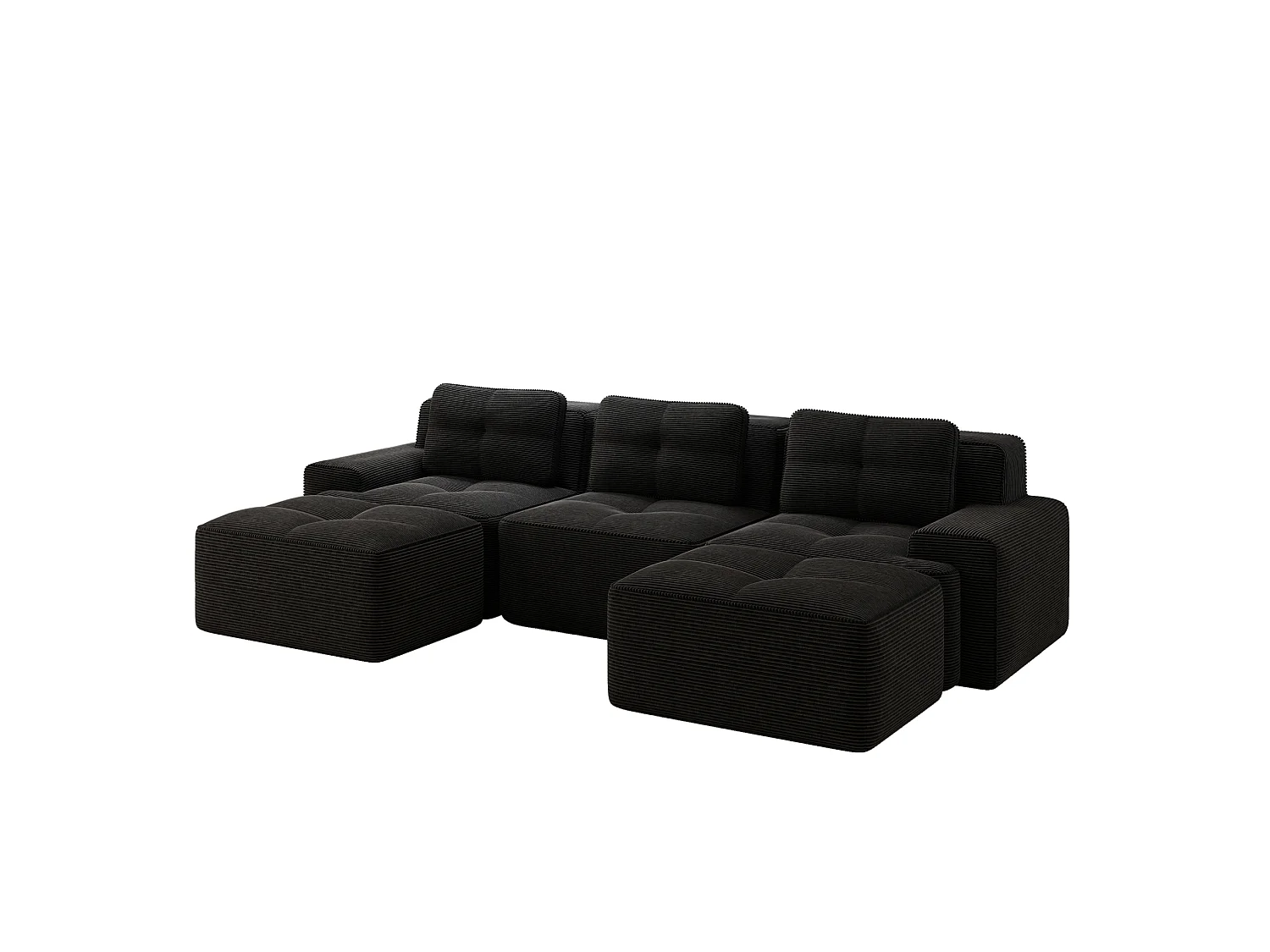 Canapé modulable en U 3 places avec 2 poufs et 3 coussins - Noir