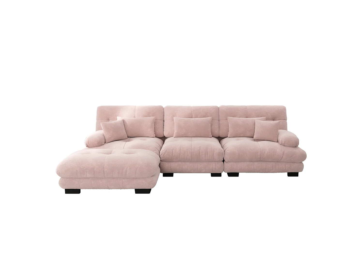 Canapé modulable 3 places 313 cm avec pouf - Tissu chenille rose