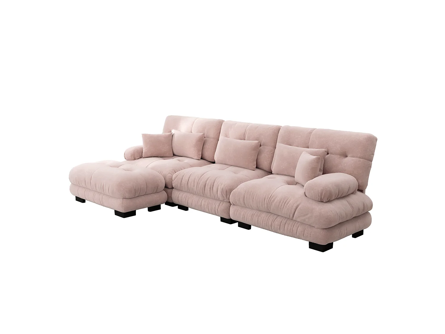 Canapé modulable 3 places 313 cm avec pouf - Tissu chenille rose