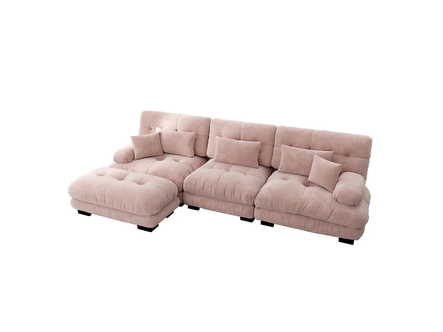 Canapé modulable 3 places 313 cm avec pouf - Tissu chenille rose