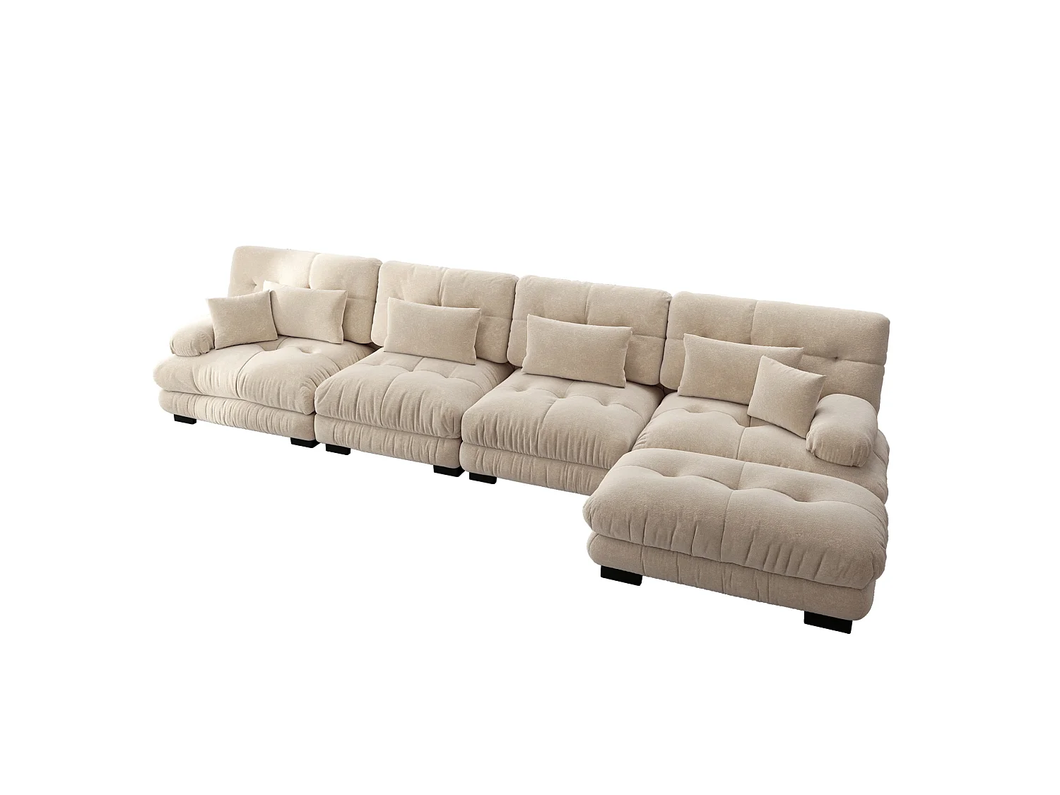 Divano componibile a 4 posti, 406 cm, in ciniglia con pouf - Marrone chiaro