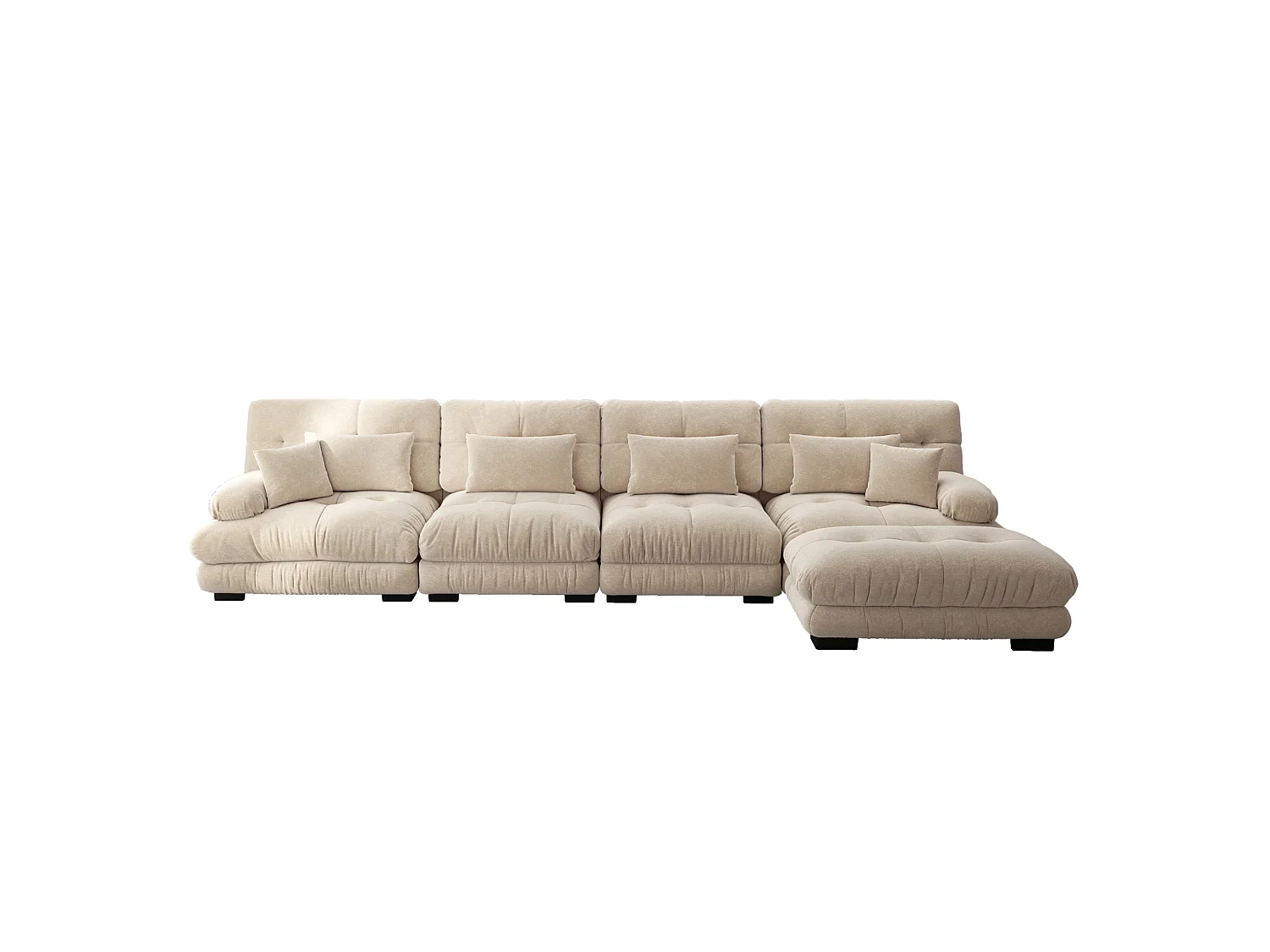 Divano componibile a 4 posti, 406 cm, in ciniglia con pouf - Marrone chiaro