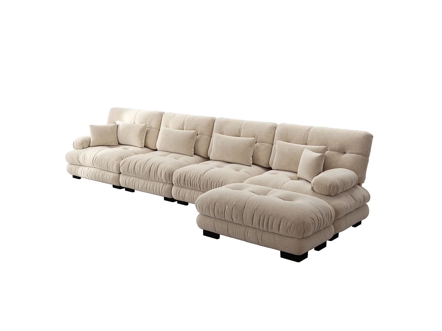 Divano componibile a 4 posti, 406 cm, in ciniglia con pouf - Marrone chiaro