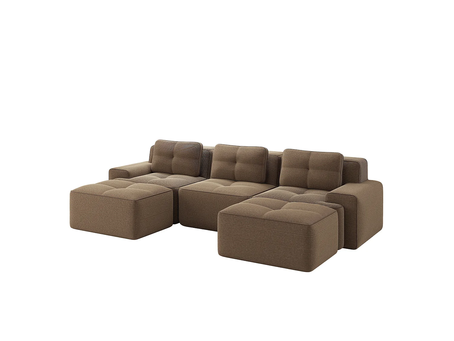 Canapé modulable en U 3 places avec 2 poufs et 3 coussins - Marron