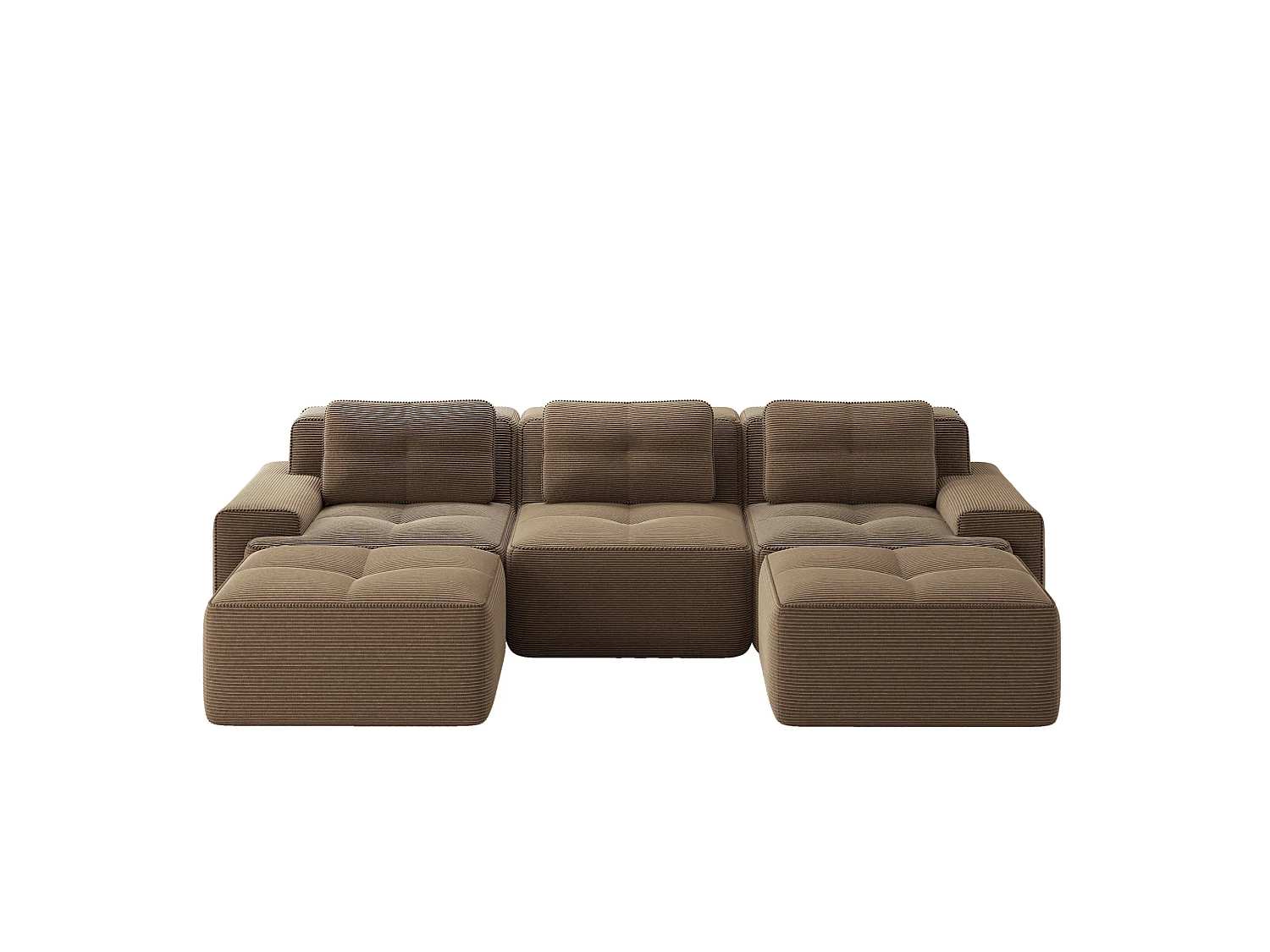 Canapé modulable en U 3 places avec 2 poufs et 3 coussins - Marron
