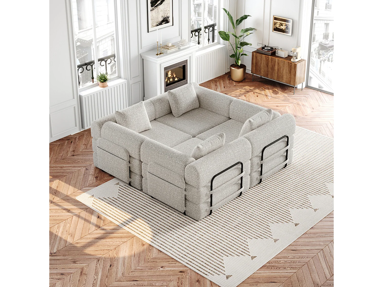 Sofá cama modular de 4 plazas de chenilla - Múltiples configuraciones - Caqui