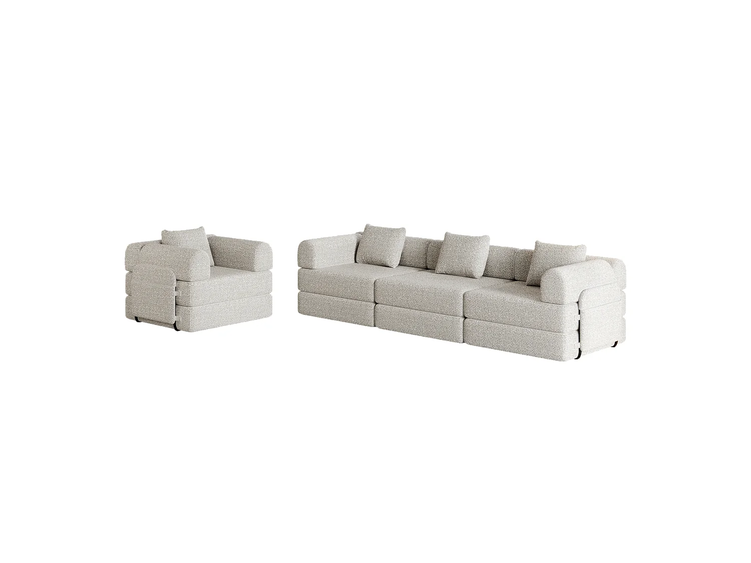 Sofá cama modular de 4 plazas de chenilla - Múltiples configuraciones - Caqui