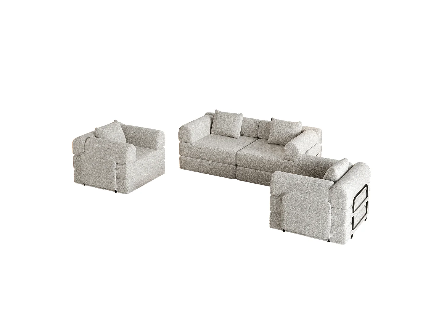 Sofá cama modular de 4 plazas de chenilla - Múltiples configuraciones - Caqui