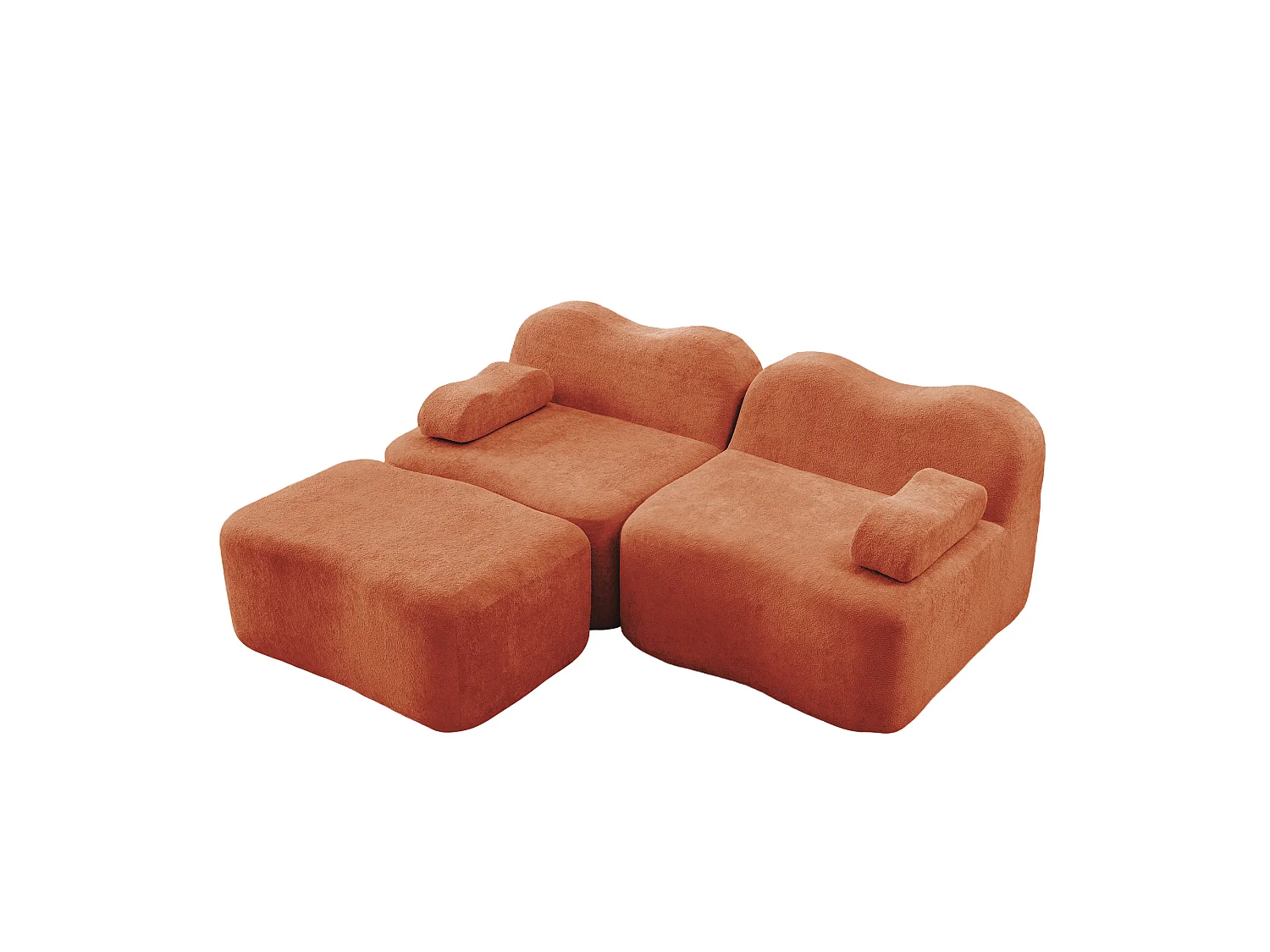 Sofá modular de 2 plazas de terciopelo con otomana - Forma ondulada - Naranja