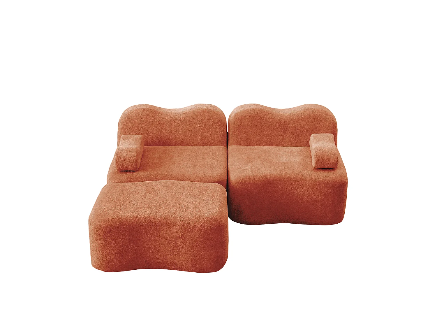 Sofá modular de 2 plazas de terciopelo con otomana - Forma ondulada - Naranja