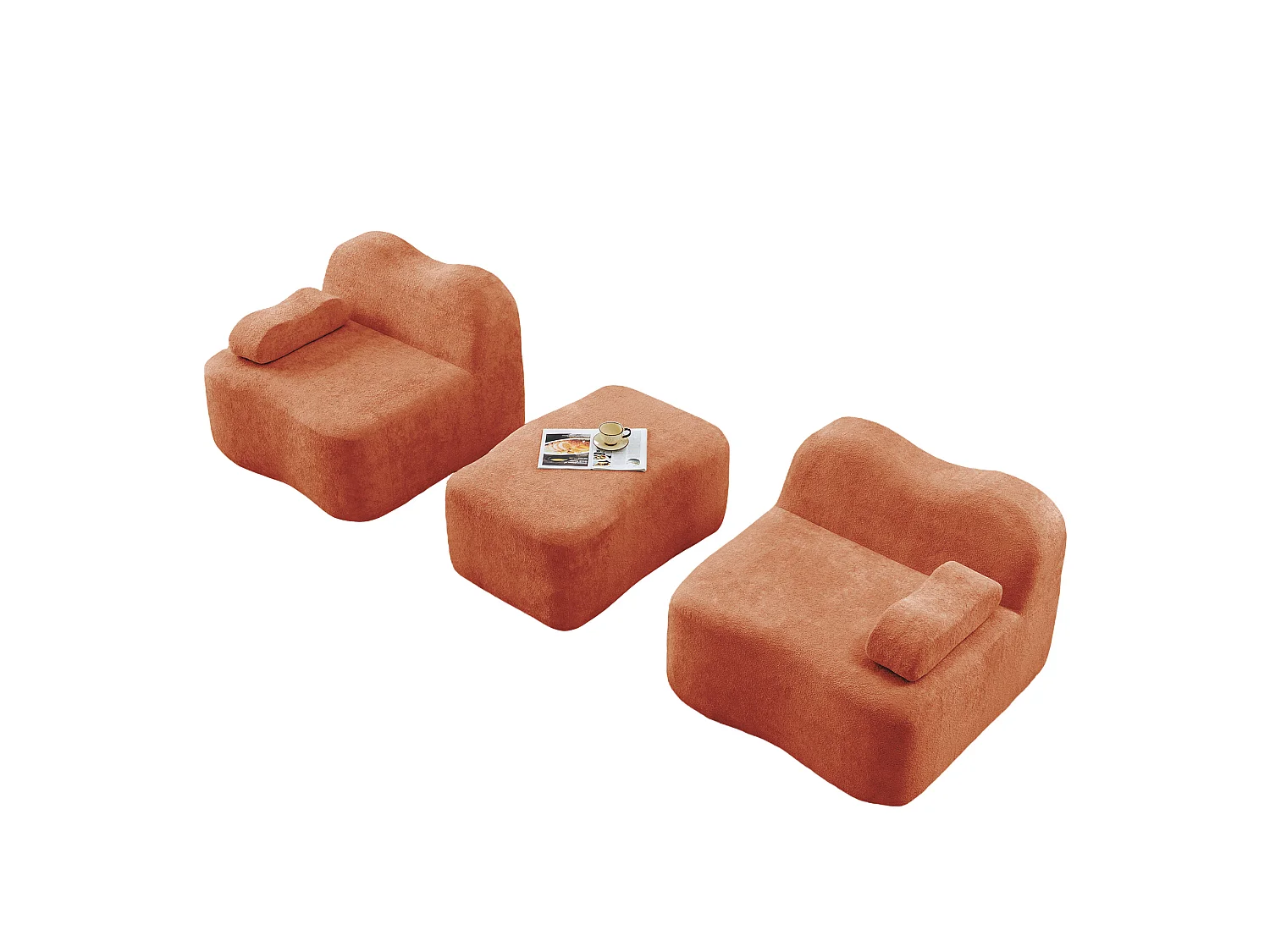 Sofá modular de 2 plazas de terciopelo con otomana - Forma ondulada - Naranja