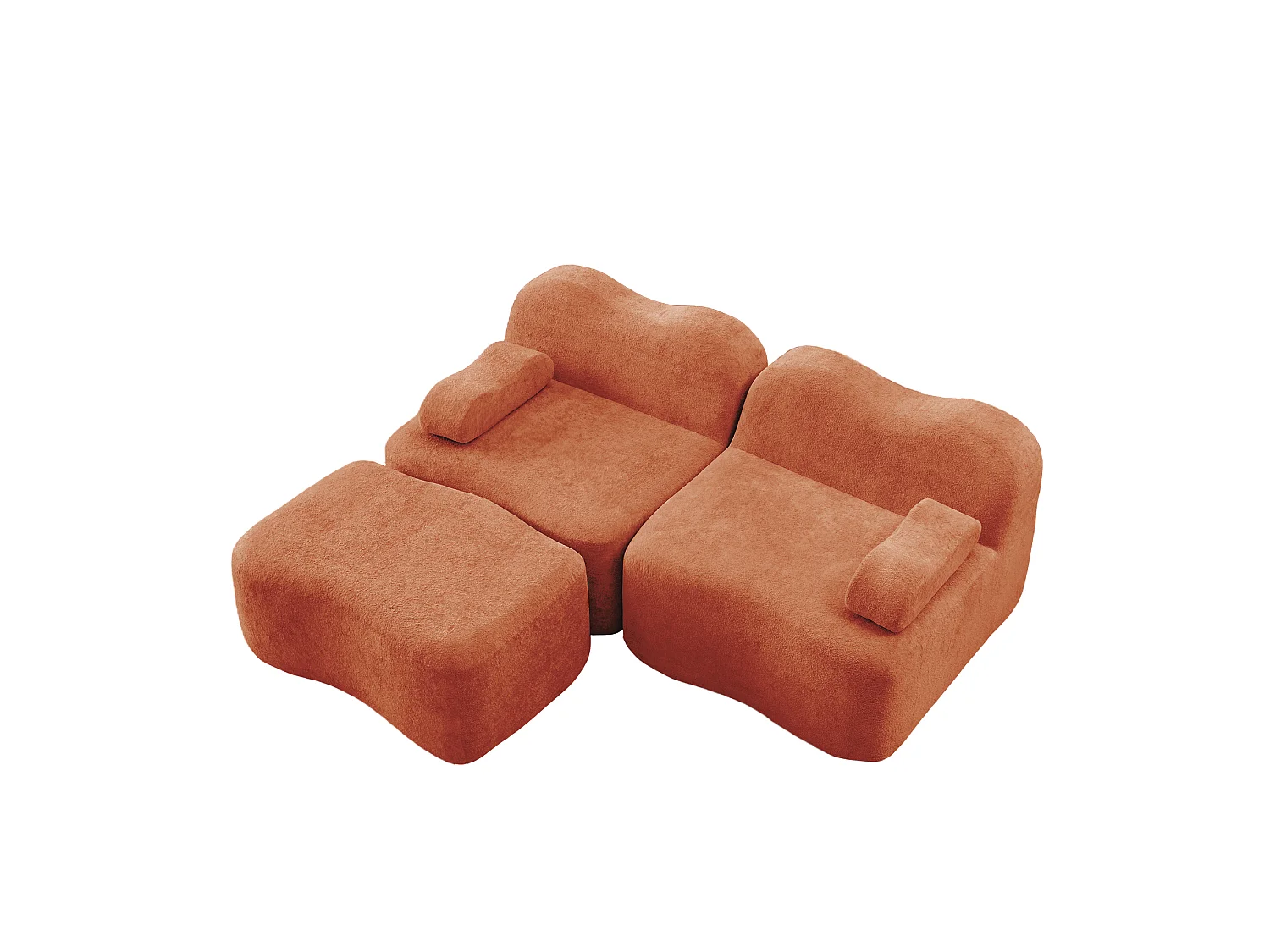 Sofá modular de 2 plazas de terciopelo con otomana - Forma ondulada - Naranja