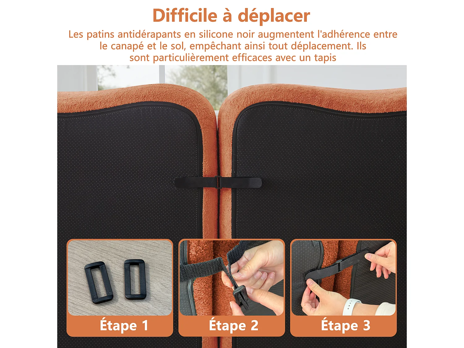 Sofá modular de 2 plazas de terciopelo con otomana - Forma ondulada - Naranja