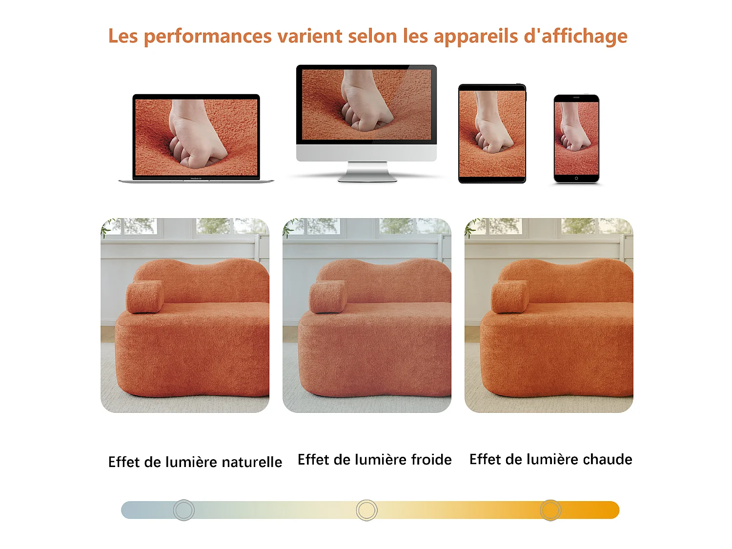 Sofá modular de 2 plazas de terciopelo con otomana - Forma ondulada - Naranja
