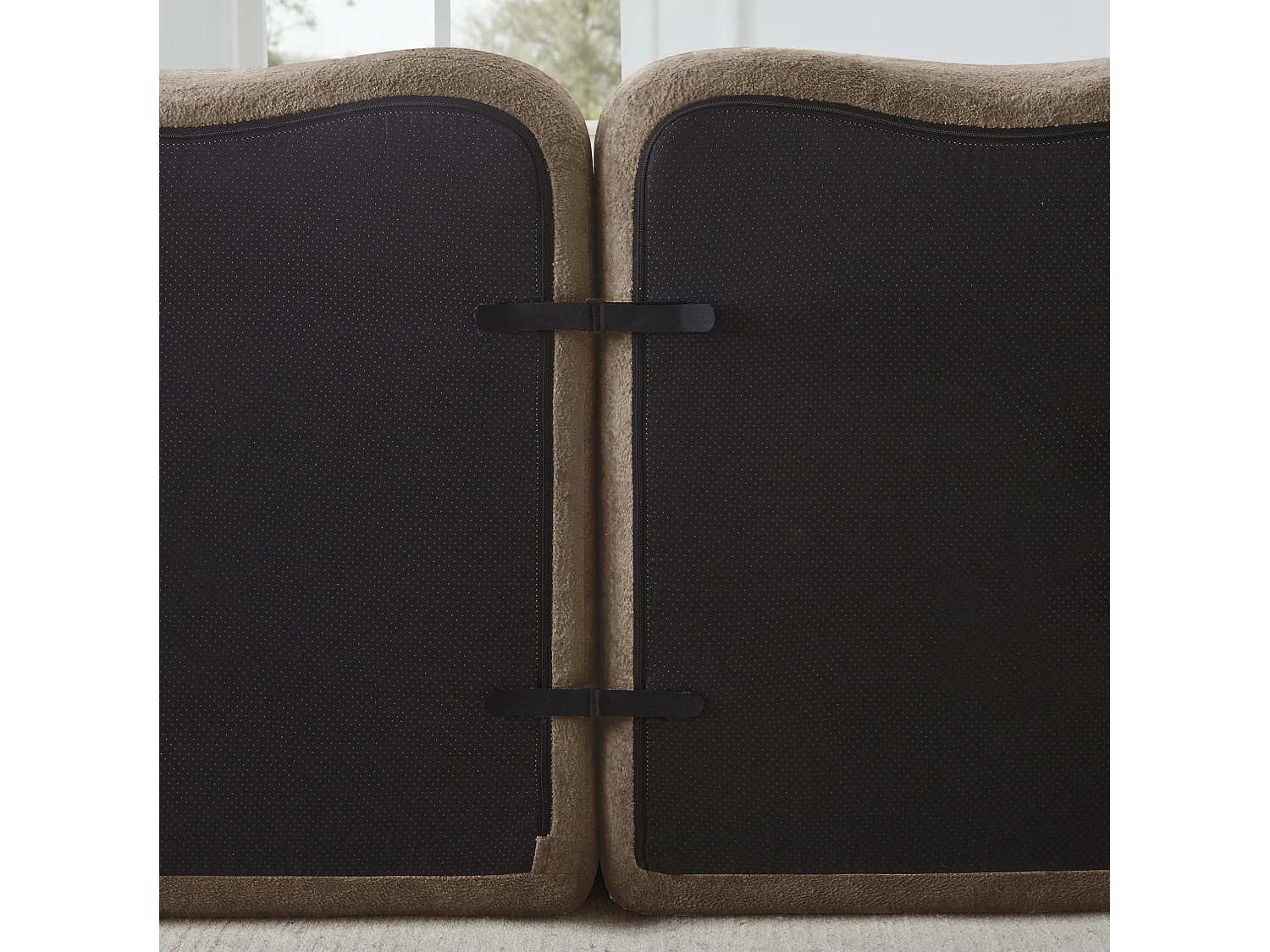 Modulaire 2-zitsbank van fluweel met 2 voetenbankjes - Golvend design - Bruin