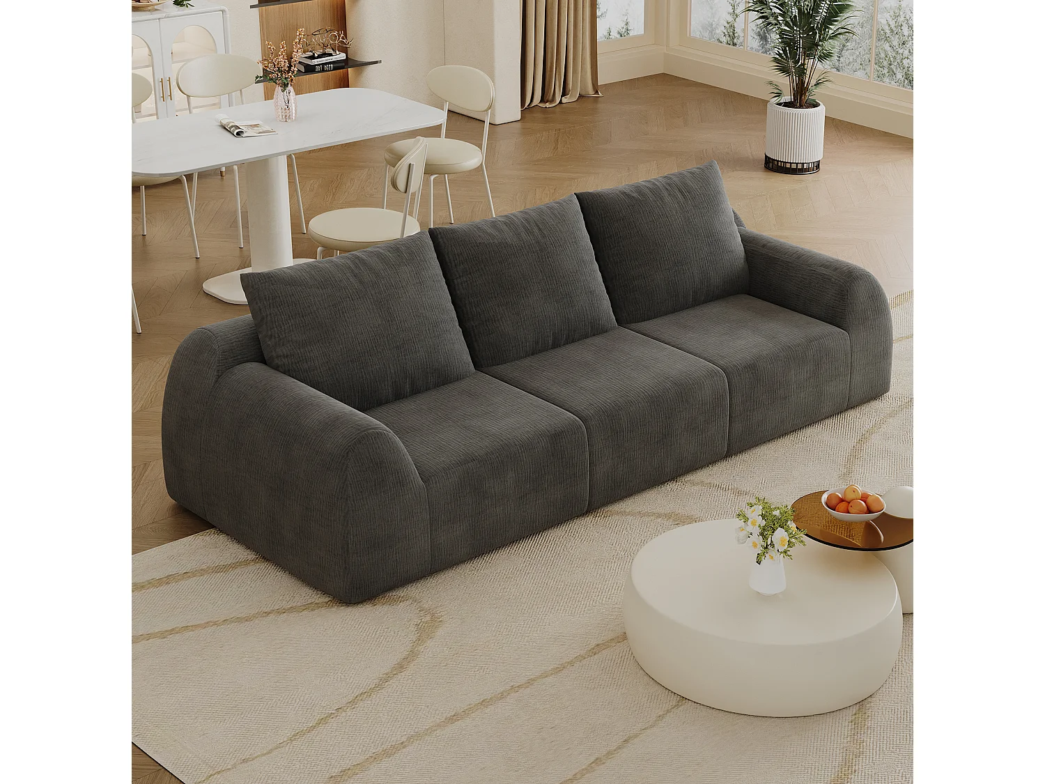 Canapé compressé modulable 3 places en chenille - Gris foncé