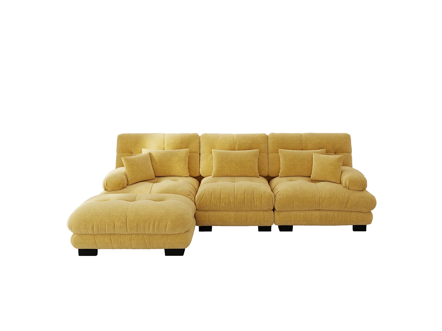 Canapé modulable 3 places 313 cm avec pouf - Tissu chenille jaune