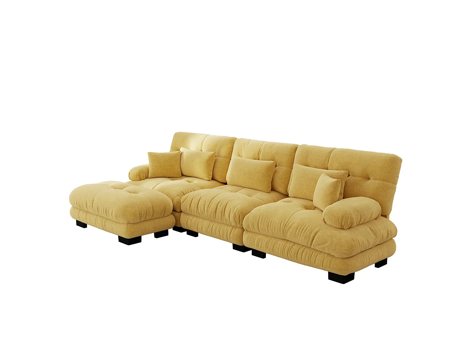 Canapé modulable 3 places 313 cm avec pouf - Tissu chenille jaune