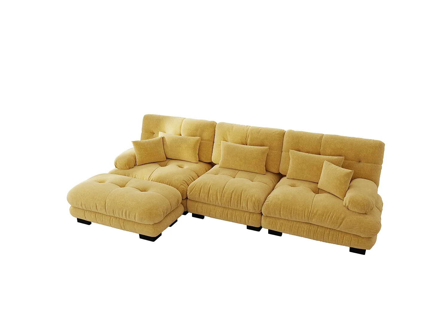 Canapé modulable 3 places 313 cm avec pouf - Tissu chenille jaune