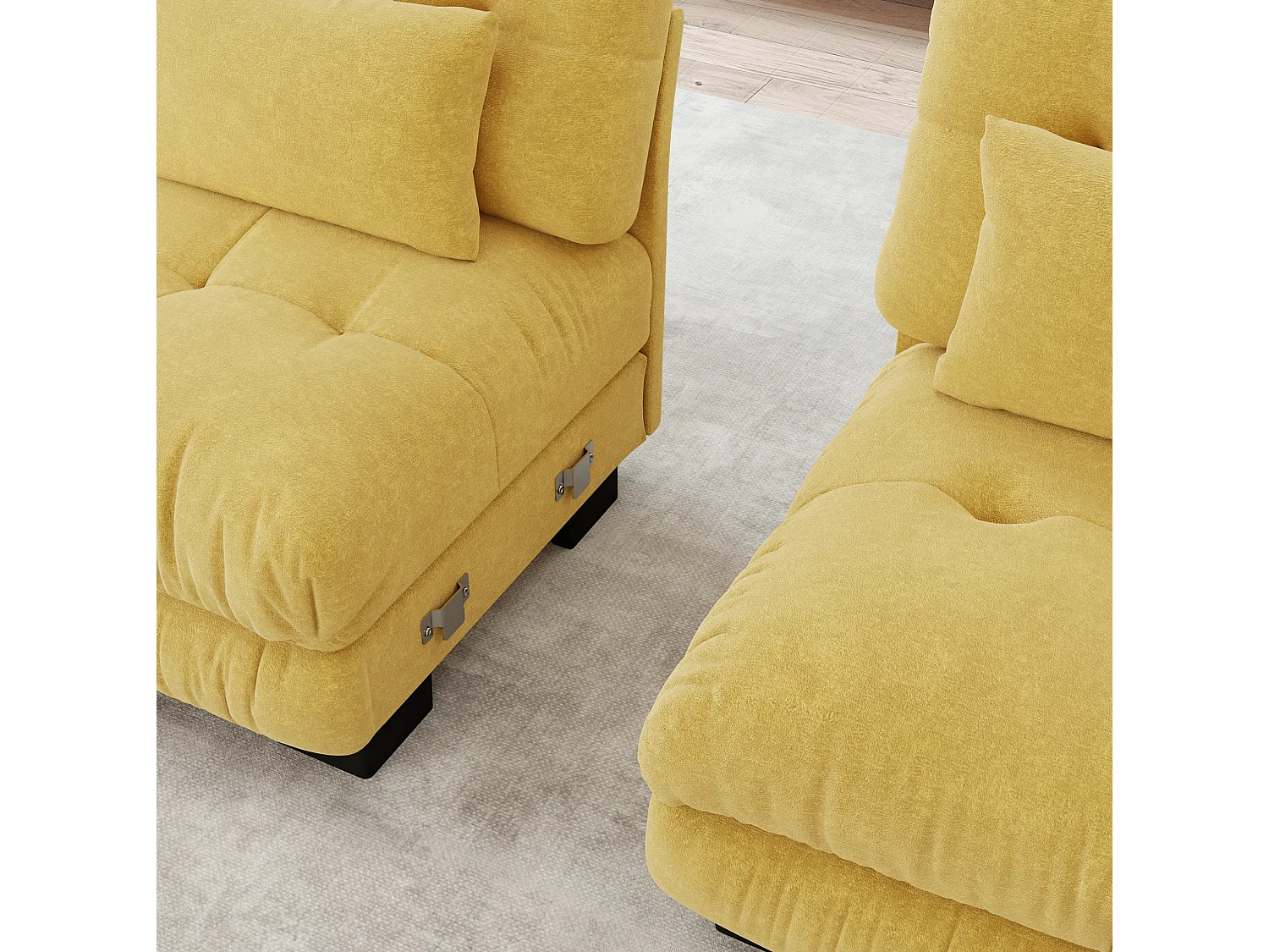 Canapé modulable 3 places 313 cm avec pouf - Tissu chenille jaune
