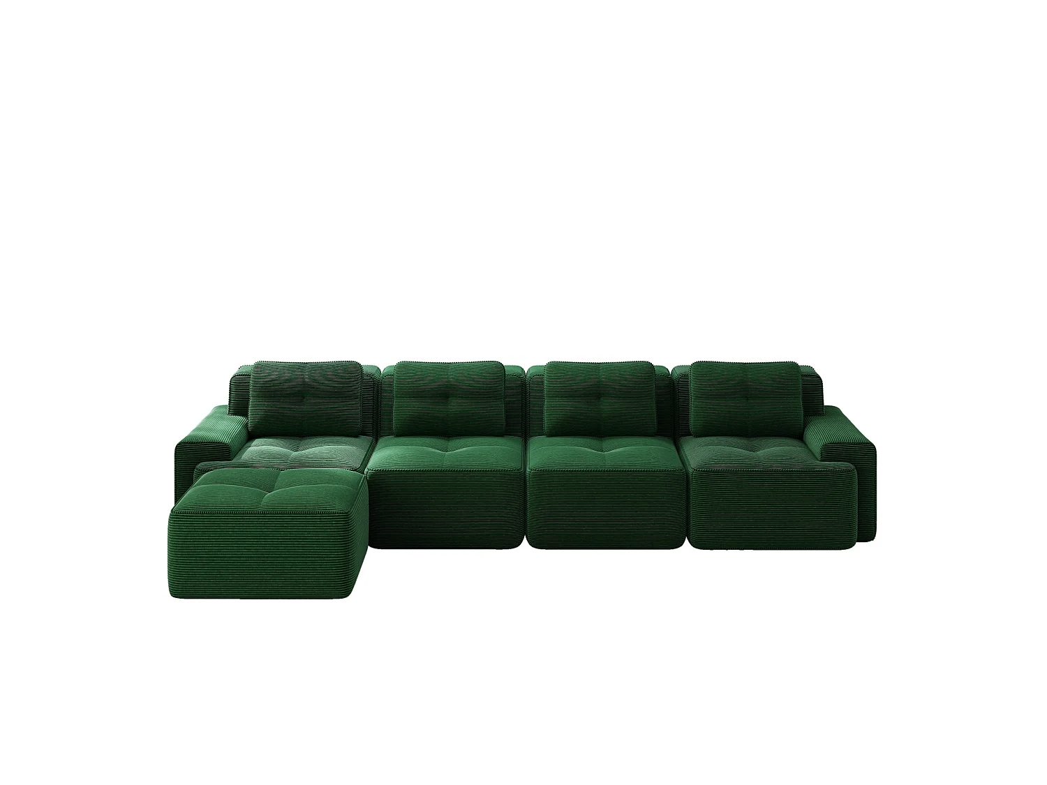 Sofá modular de 4 plazas, 382 cm, de pana con otomana - Verde