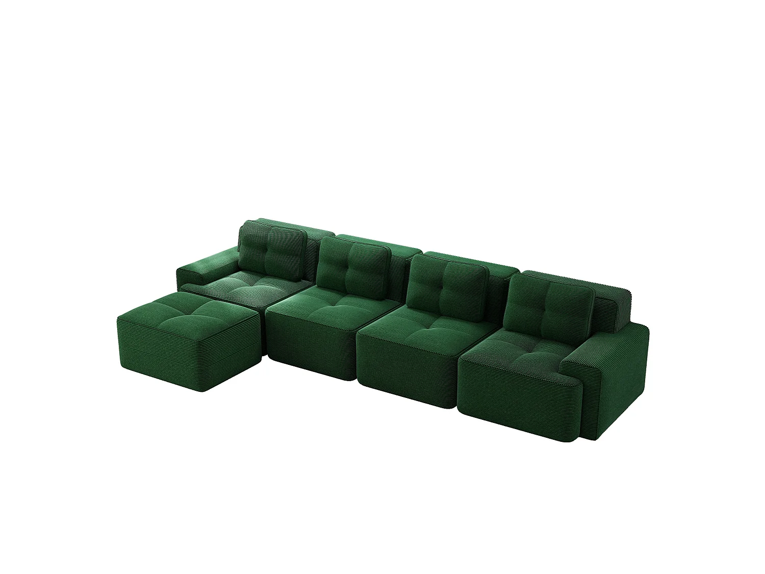 Sofá modular de 4 plazas, 382 cm, de pana con otomana - Verde