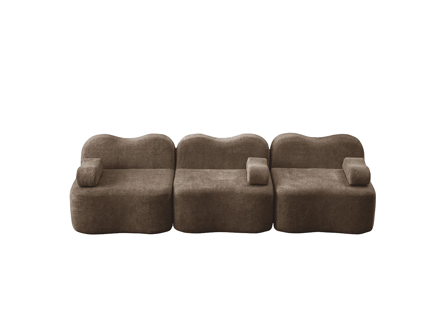 Canapé modulable 3 places en velours avec accoudoirs amovibles - Marron