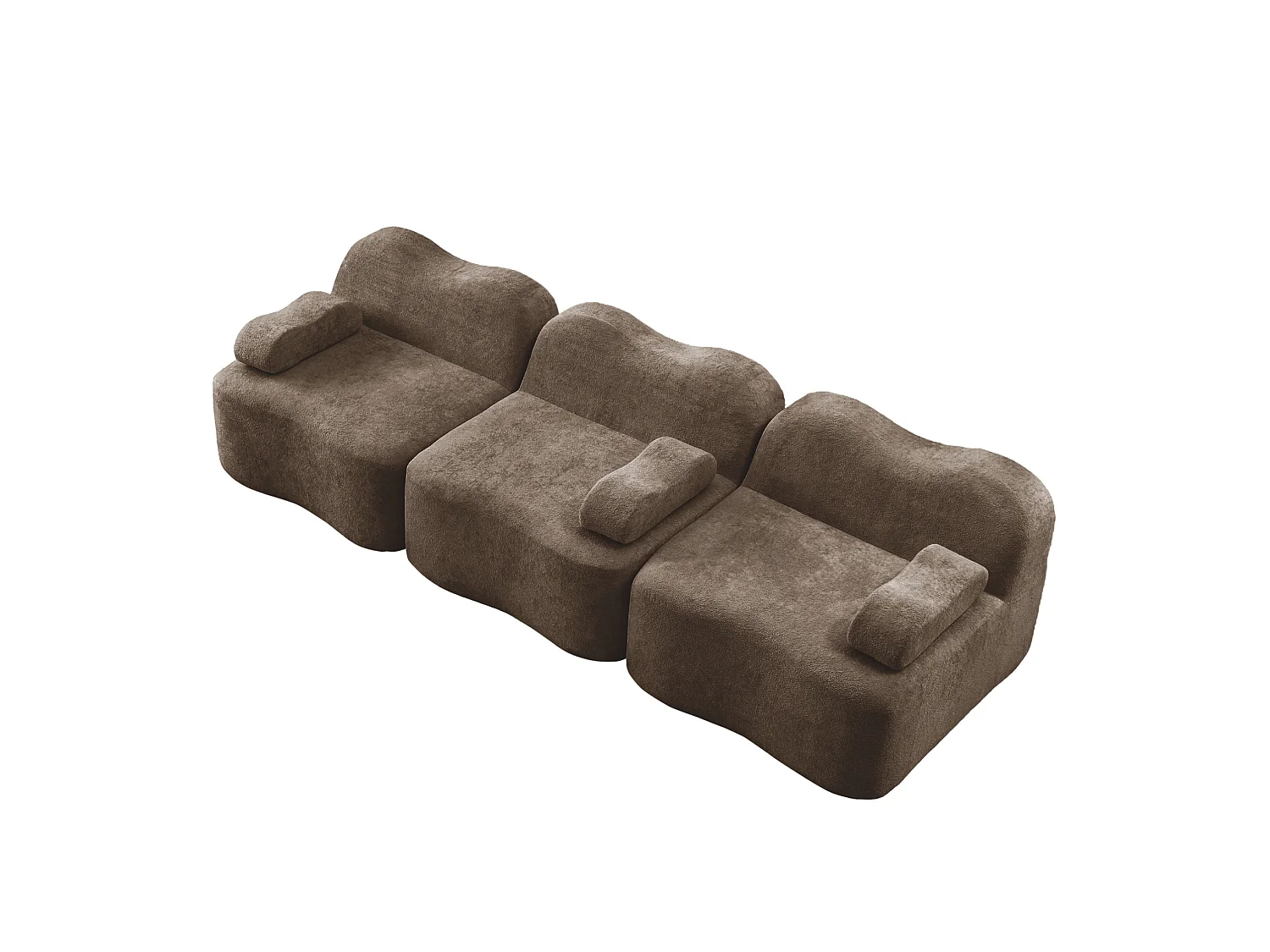 Canapé modulable 3 places en velours avec accoudoirs amovibles - Marron