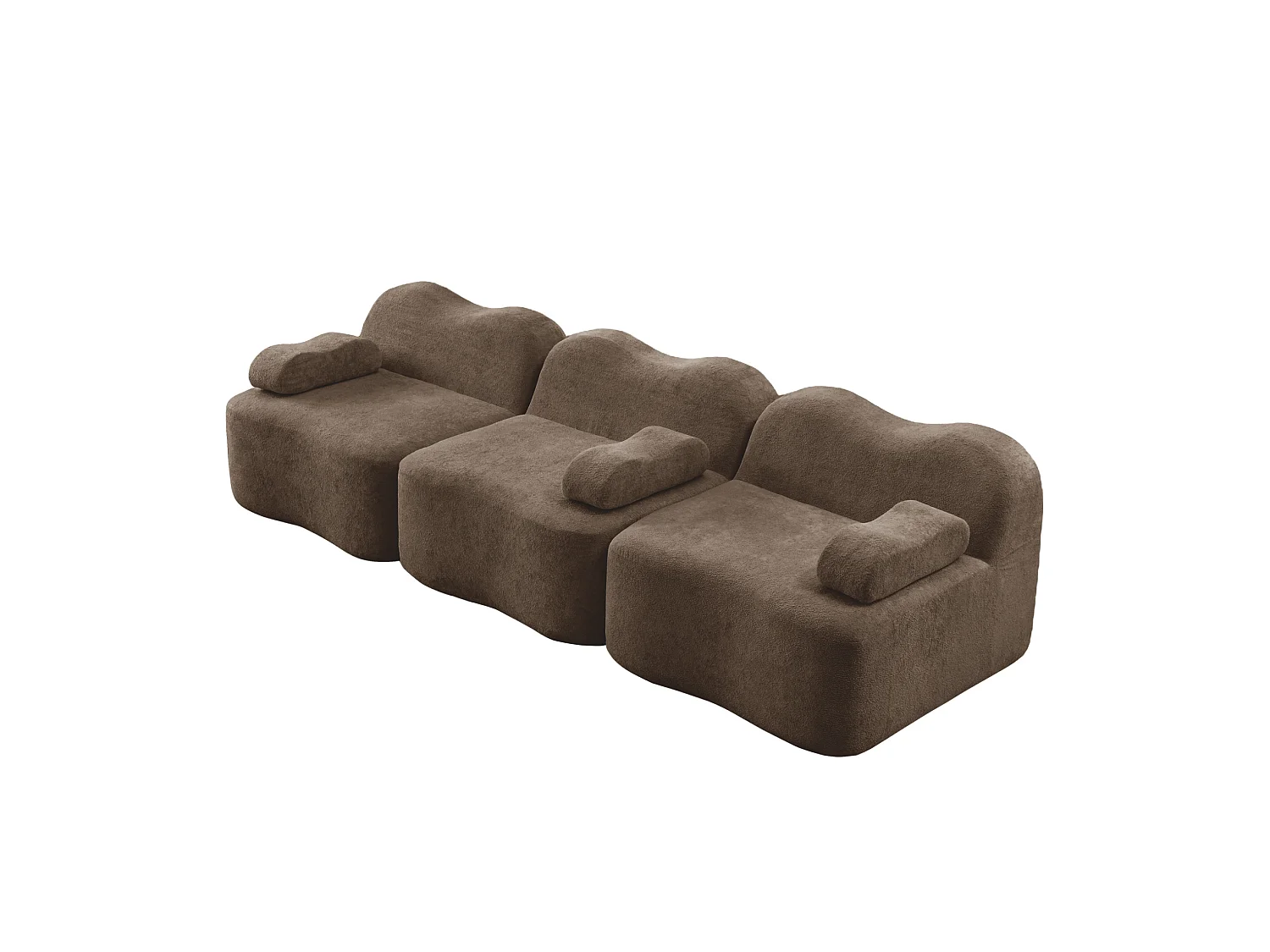 Canapé modulable 3 places en velours avec accoudoirs amovibles - Marron