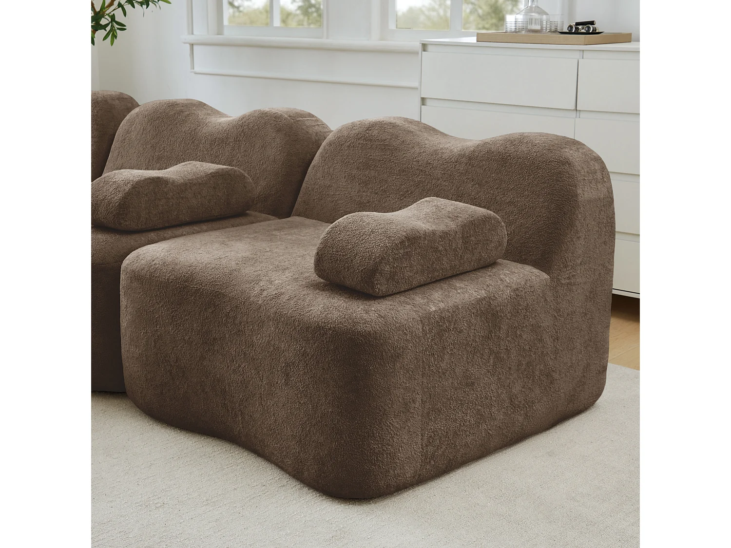 Canapé modulable 3 places en velours avec accoudoirs amovibles - Marron