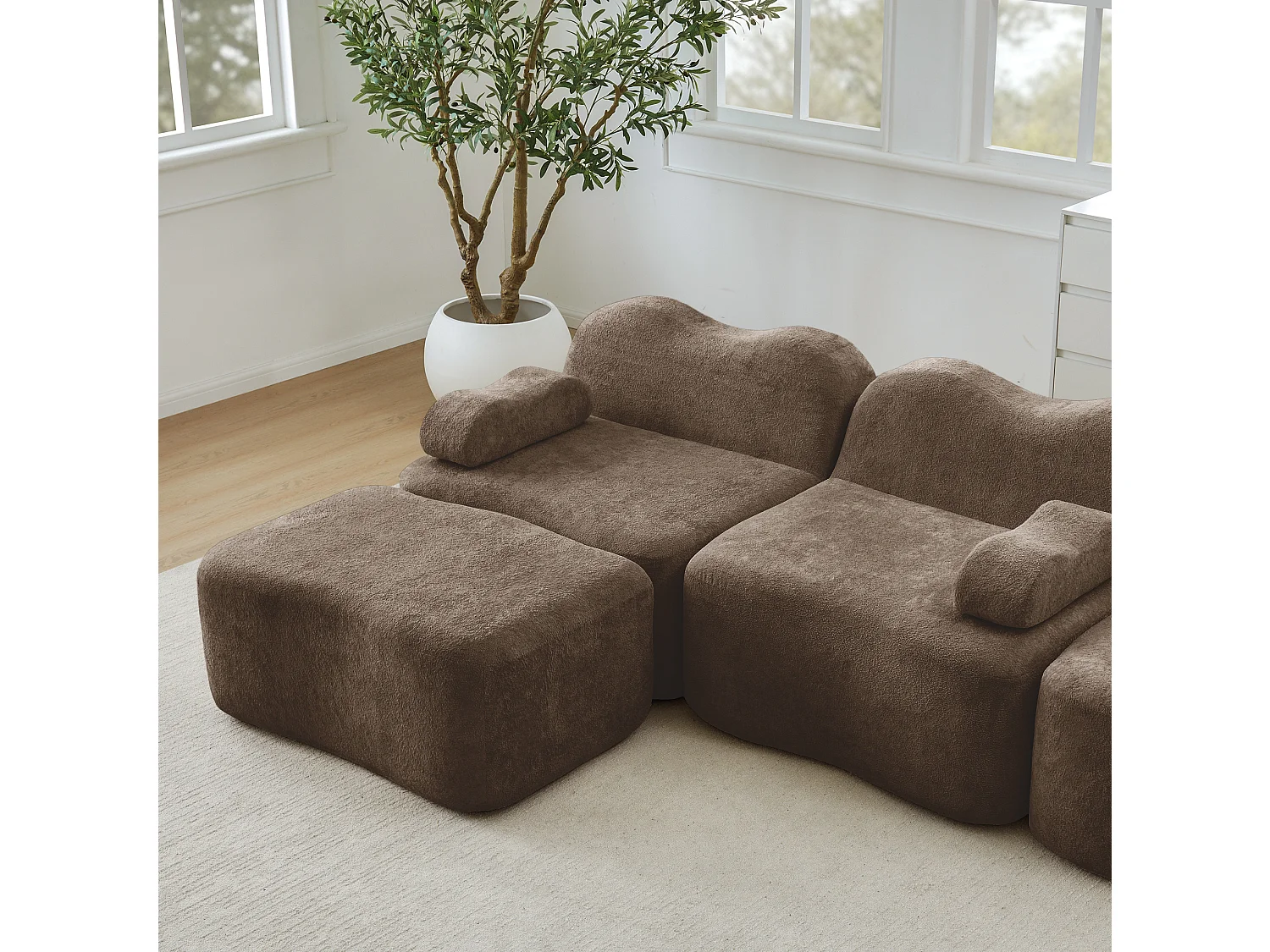 Canapé modulable 3 places en velours avec accoudoirs amovibles - Marron