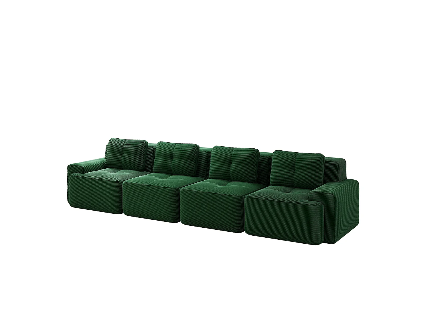 Canapé modulable 4 places 382 cm en velours côtelé - Vert - Sans montage