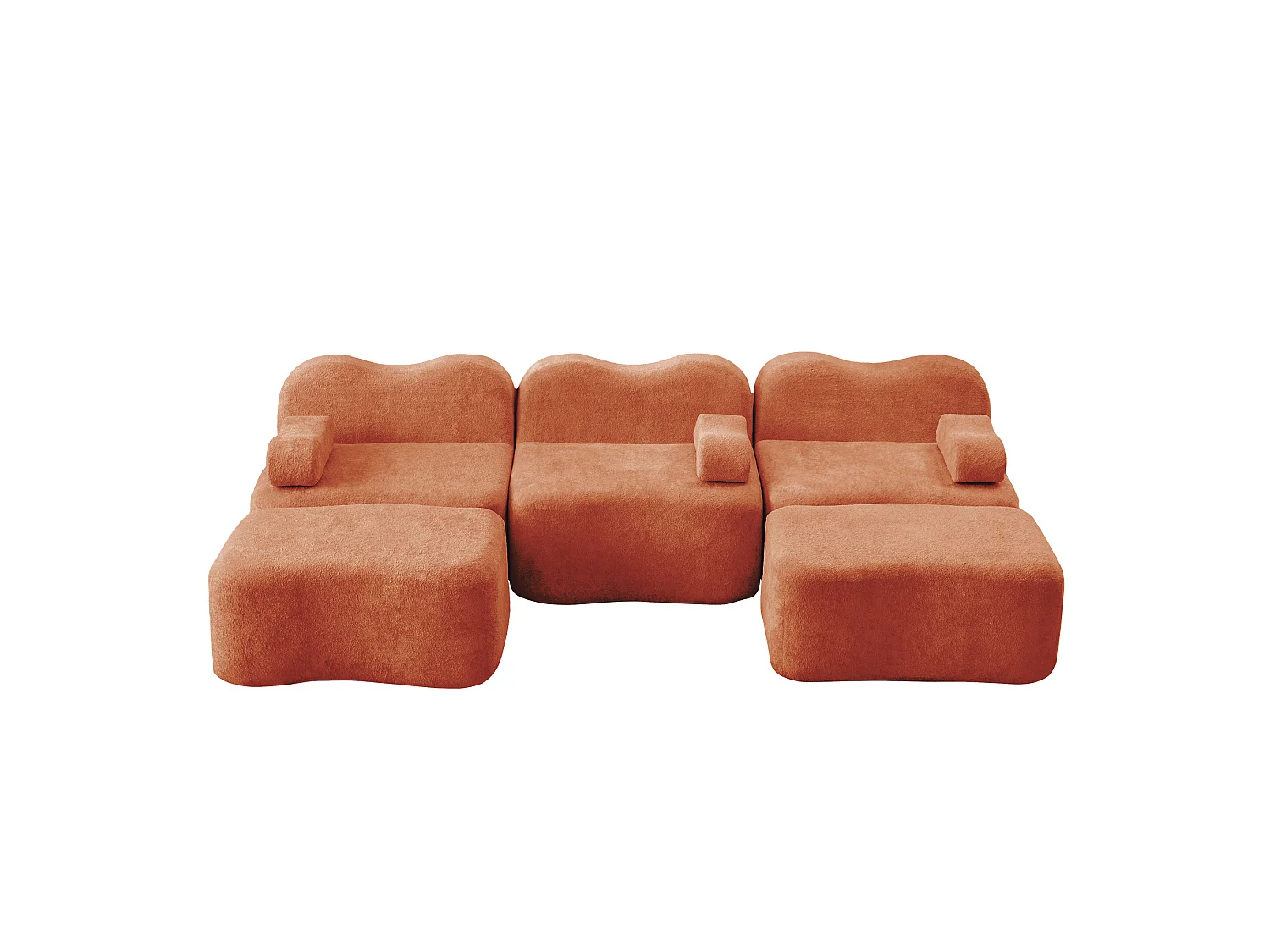 Sofá modular de 3 plazas de terciopelo con reposabrazos extraíbles y 2 otomanas - Naranja
