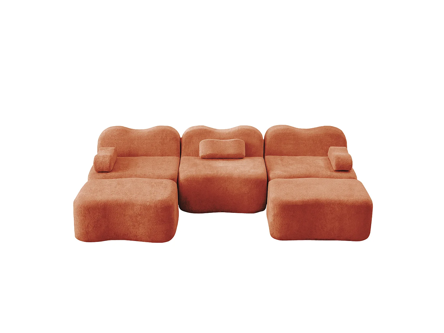 Sofá modular de 3 plazas de terciopelo con reposabrazos extraíbles y 2 otomanas - Naranja
