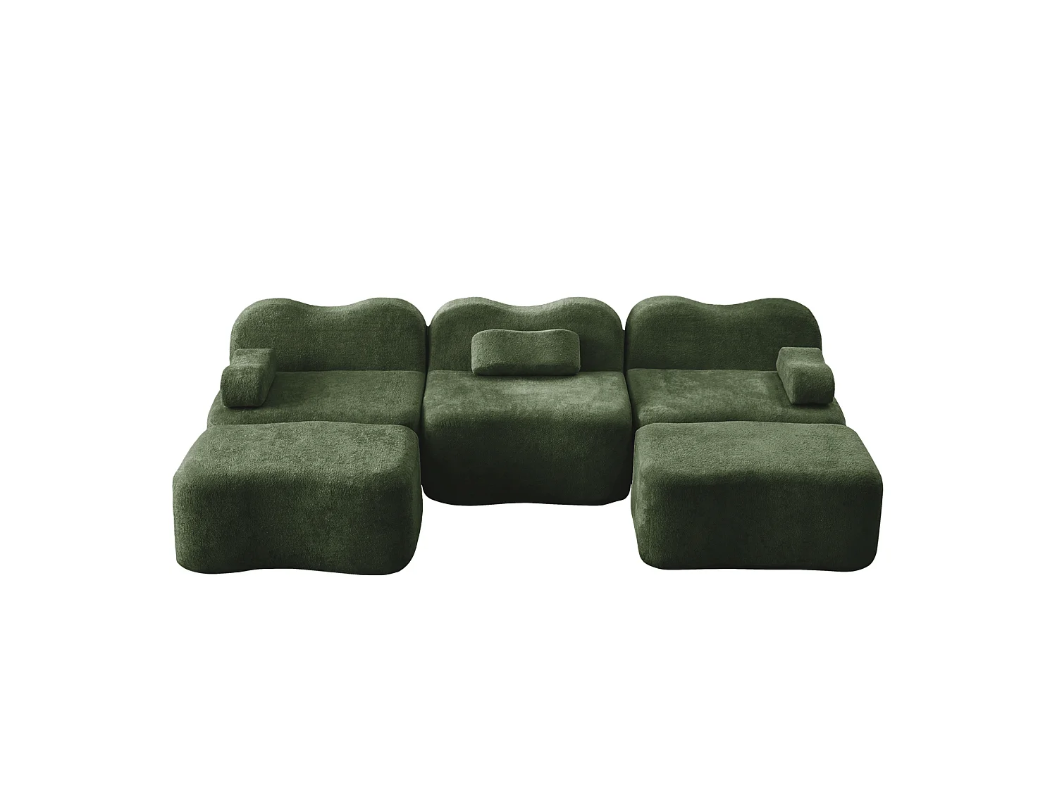 Sofá modular de 3 plazas de terciopelo con reposabrazos extraíbles y 2 otomanas - Verde