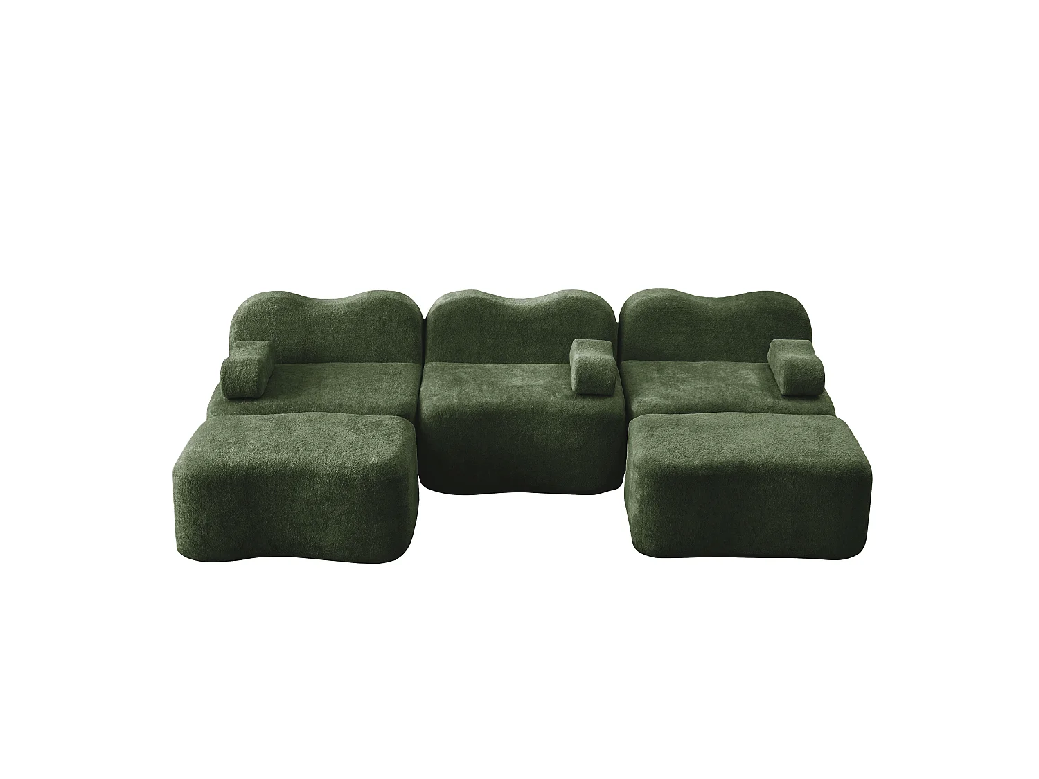Sofá modular de 3 plazas de terciopelo con reposabrazos extraíbles y 2 otomanas - Verde